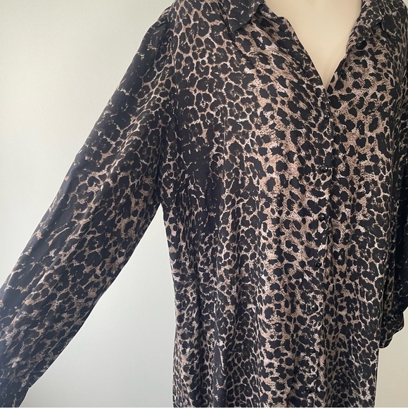 Vero Moda Curve Animal Print Button Down Shirt Dress Long Sleeve Textured - Picture 4 of 9